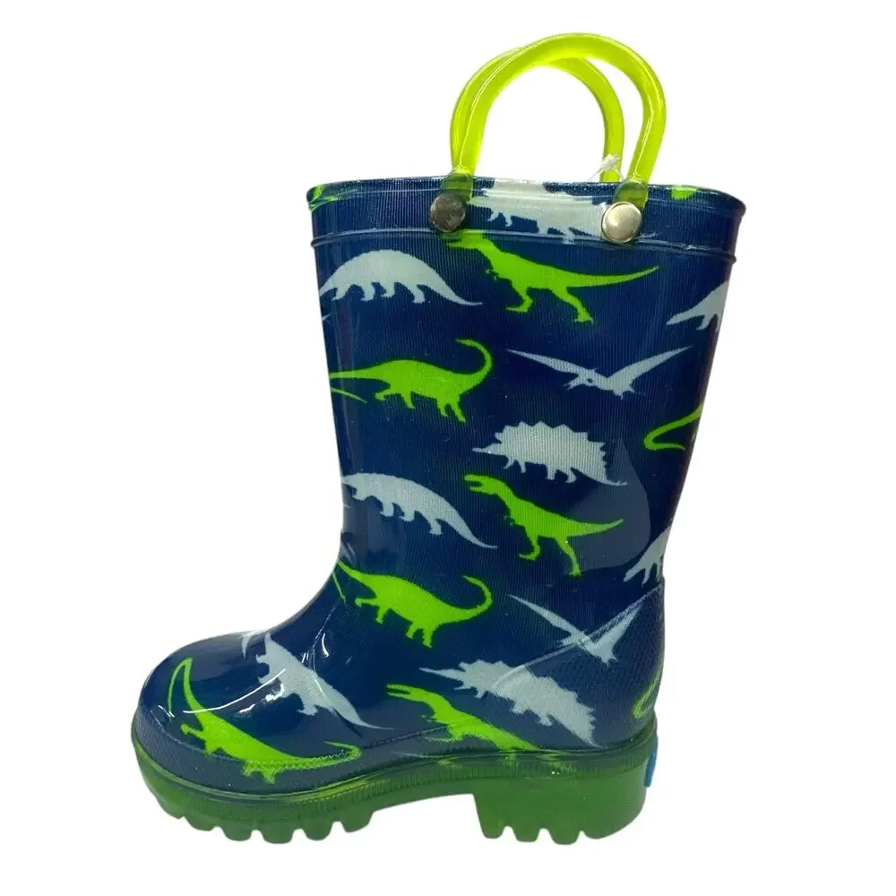 Zoogs Light Up Boys Dinosaur Boots Size 5 Blue Green